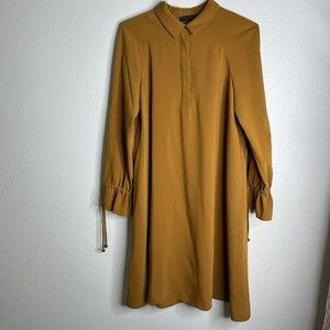 Armine Tunic 1/2 Button Collar Modest Dress Long Sleeve Cuff Ruffle Tie Sz 42/L